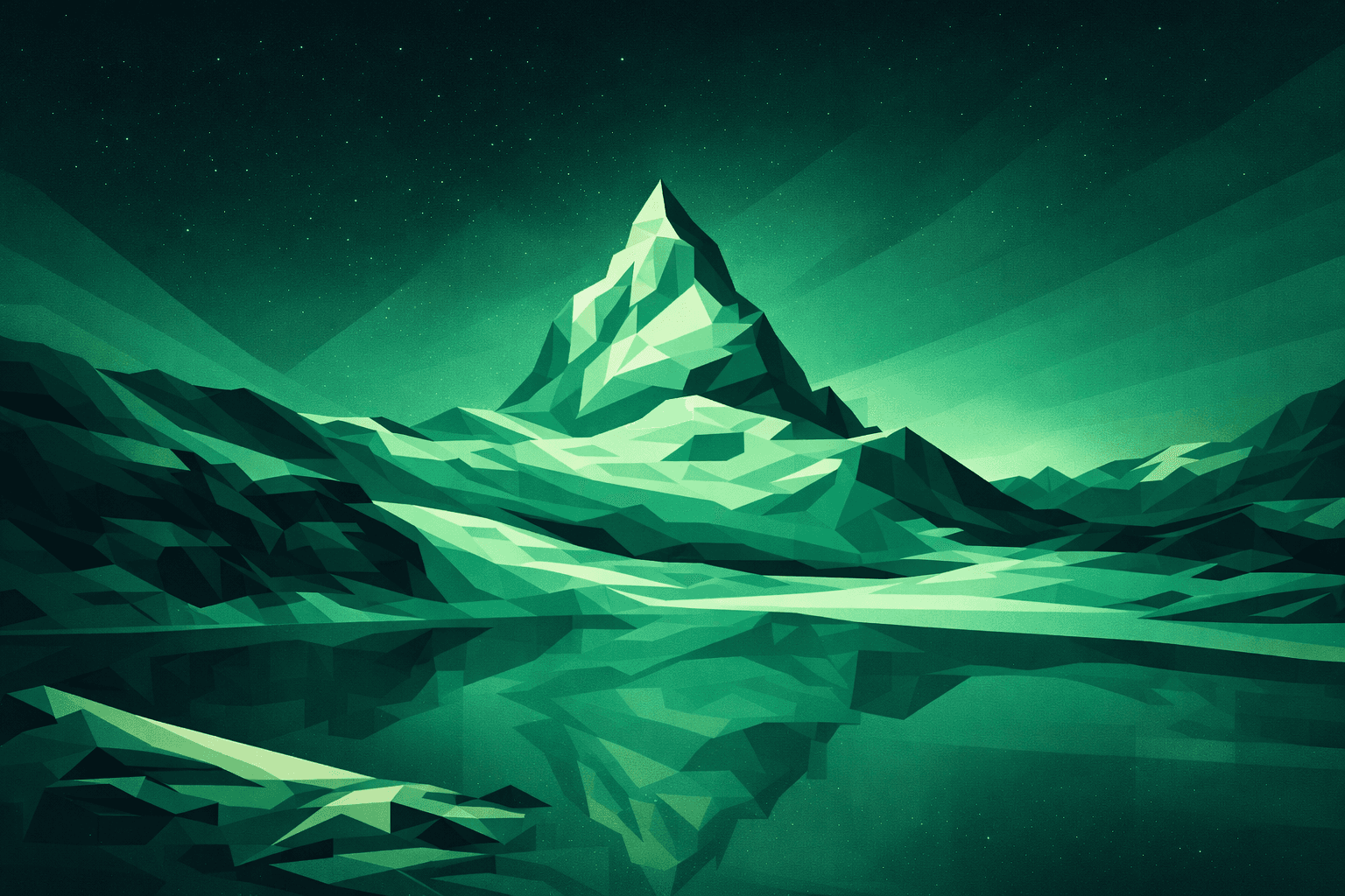 Low-poly illustration of a green mountain landscape